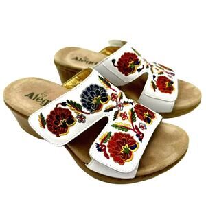 ALEGRIA‎ Women's 7.5 White Linn Embroidered Floral Clog Leather Sandals Shoes